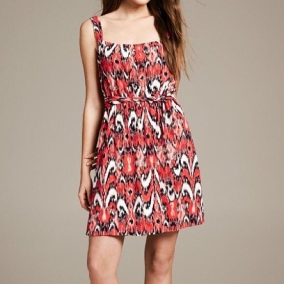 BANANA REPUBLIC BOHO WESTERN CORAL BELTED TIE DYE DRESS SZ 10 - Picture 1 of 8